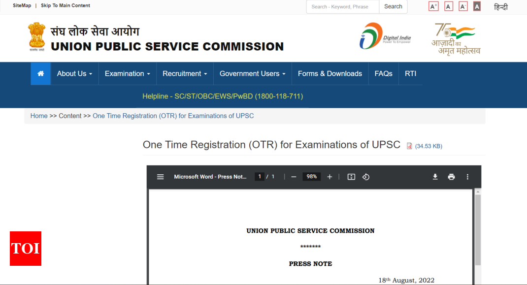 UPSC 2022: UPSC launched OTR platform for the submission of applications – Times of India