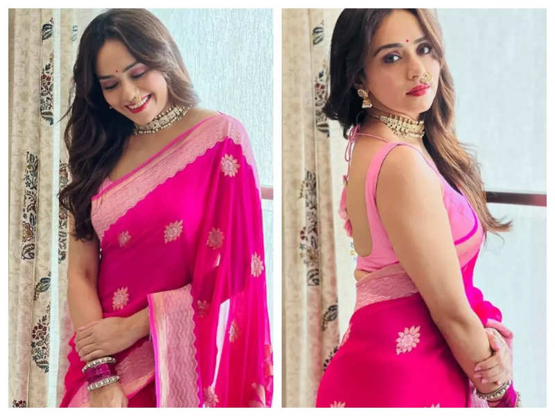 Amruta Khanvilkar looks unimaginably elegant in this pink saree; See pics
