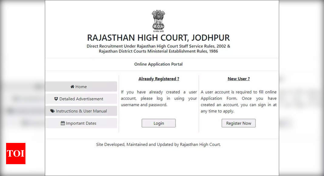 Rajasthan HC Recruitment 2022: Apply online for 2756 JJA, Clerk, Junior Assistant and other posts – Times of India