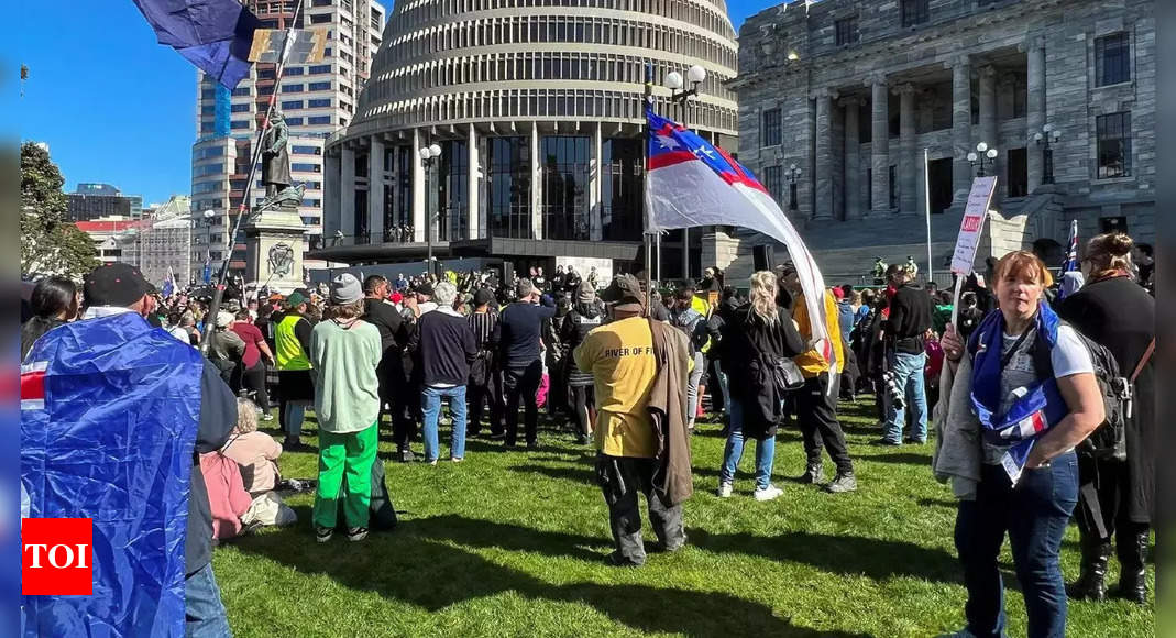 Parliament Anti Mandate Protesters Converge On New Zealand Parliament Times Of India 