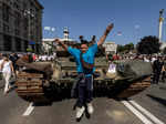 People visit exhibition of destroyed Russian military vehicles and weapons in Kyiv