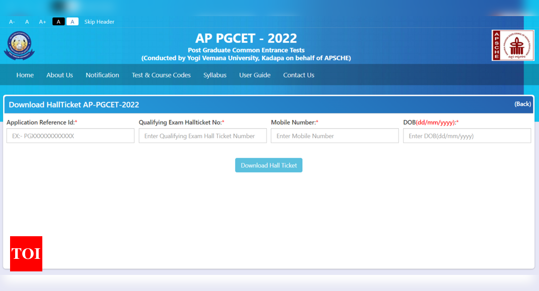AP PGCET Hall Tickets 2022 released @ cets.apsche.ap.gov.in, Exams from September 3 – Times of India