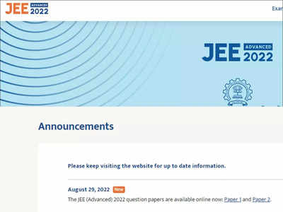 JEE Advanced 2022 Question Papers released, Answer Key on Sept 3; direct link at jeeadv.ac.in