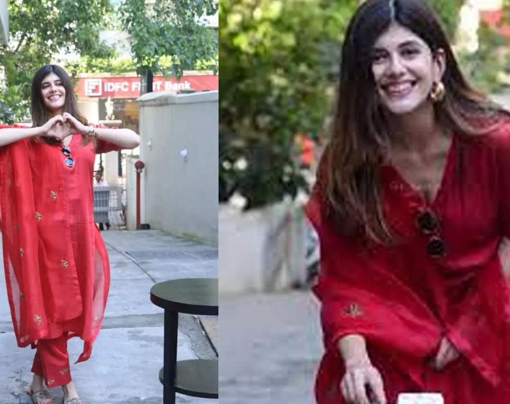 
Sanjana Sanghi looks ravishing in a red salwar suit, cuts cake with the paparazzi
