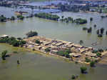 Jaffarabad: Homes are surrounded by floodwaters in Jaffarabad, a district of Pak...