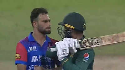 Watch: Ugly scenes - Fareed Ahmad makes threatening gesture, Asif Ali raises bat in response in fiery Asia Cup clash