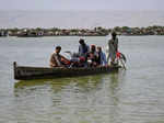 Flooding during monsoon season in Bajara village, Sehwan