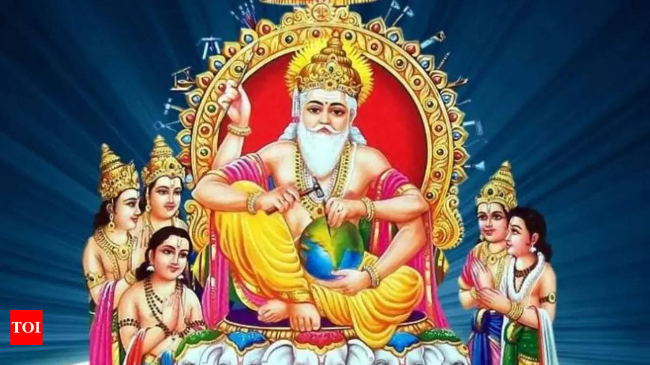 Vishwakarma Puja (Vishwakarma Jayanti) Is A Day Of Celebration For  Vishwakarma Hindu God Vishwakarma Puja Celebration Background Stock Photo,  Picture and Royalty Free Image. Image 193429980.