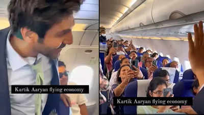 Passengers of a Mumbai-bound flight find Kartik Aaryan is traveling with them in economy class; here's what happened next