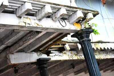 Questions over facelift works as exterior beams of Adil Shah palace in shambles
