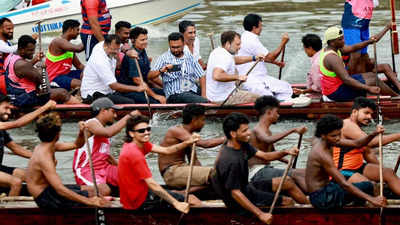 Kerala: Rahul Gandhi debuts as snakeboat oarsman