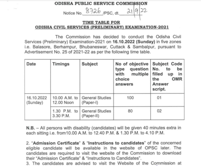 Odisha civil services exam by OPSC on October 16, Check updates here