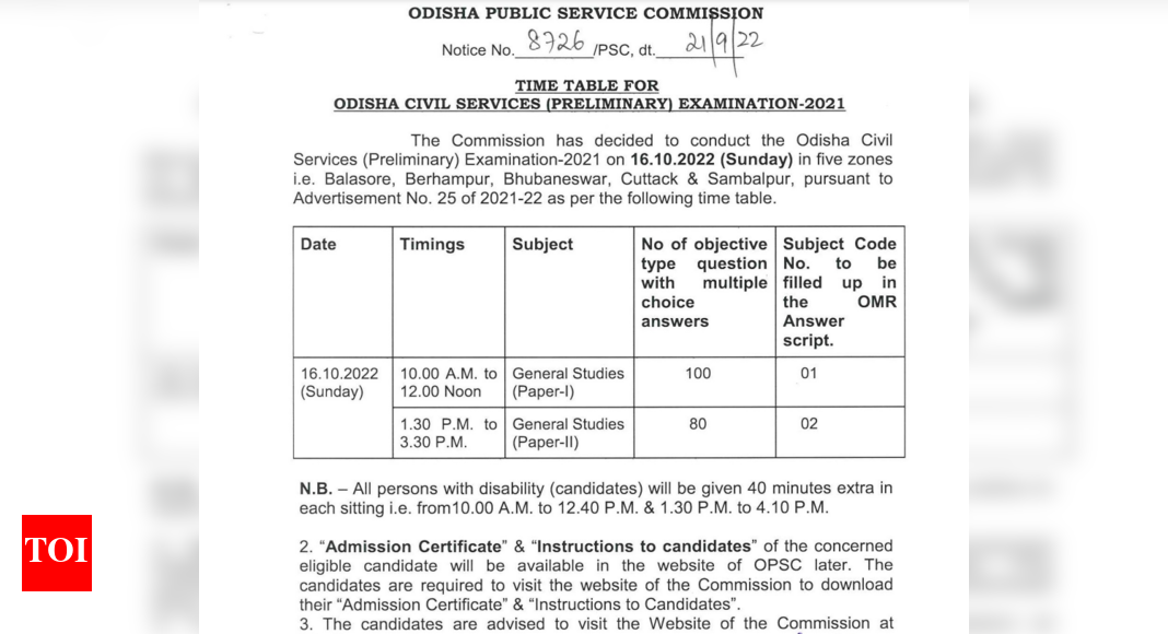 Civil Services Odisha civil services exam by OPSC on October 16, Check