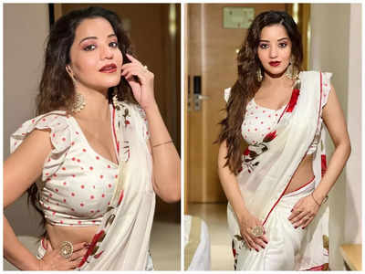 Monalisa feels beautiful as she poses in a floral saree