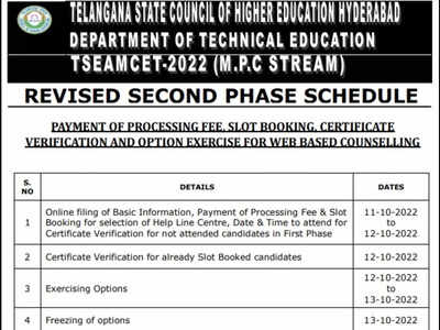TS EAMCET 2022 Counselling Phase 2 schedule revised, check details here