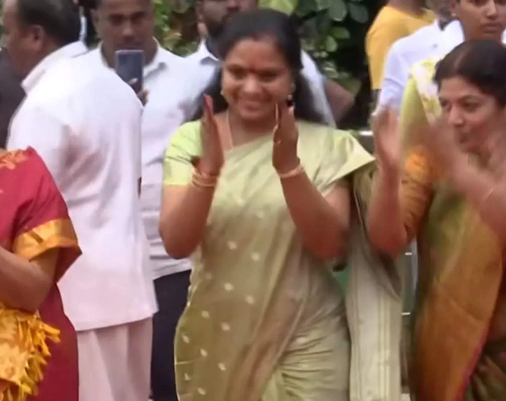 
Telangana: TRS MLC K Kavitha participates in Bathukamma celebrations in Hyderabad
