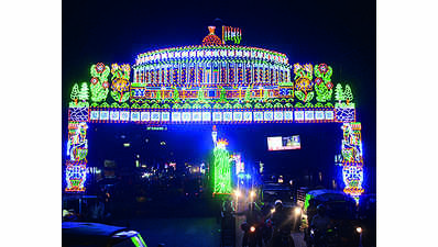 Eye-catching lights part of Durga Puja pandals
