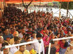 Jaipur: Devotees throng the historical Shila Devi temple at Amer Fort on the fir...