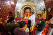 Jammu, Sept 25 (ANI): Devotees offer prayers at a temple of Goddess Kali ahead o...