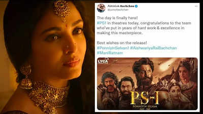 Oops! Abhishek Bachchan shares a morphed poster of 'Ponniyin Selvan: I' and misspells his wife Aishwarya Rai Bachchan's name; deletes later