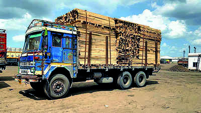 350 timber-laden trucks stranded