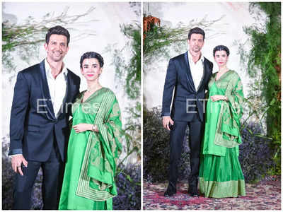 Hrithik Roshan strikes a pose with his ladylove Saba Azad at Richa Chadha and Ali Fazal's wedding reception