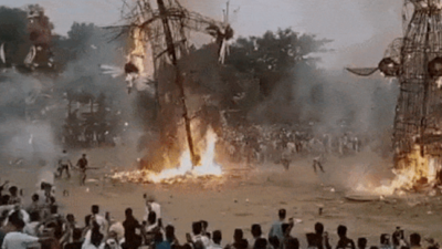 Haryana: Several injured as burning Ravan effigy falls in Yamunanagar