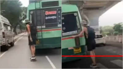 Watch: Video of foreigner skating holding to speeding bus in Tamil Nadu goes viral