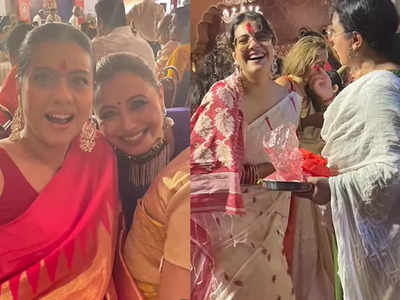 Inside pictures from Kajol’s Durga Puja celebration with Rani Mukerji, Tanishaa and Tanuja