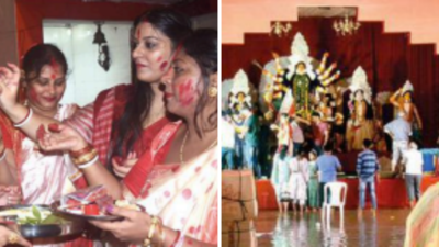 Kanpur: Undeterred by non-stop rain, devotees bid adieu to Goddess Durga with gusto