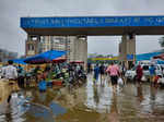 New Delhi: Water-logging at the Gazipur Fruit and Vegetable Market due to incess...