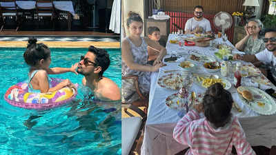 Saif Ali Khan throws a pool party for the family in Kareena Kapoor Khan's absence. See pics