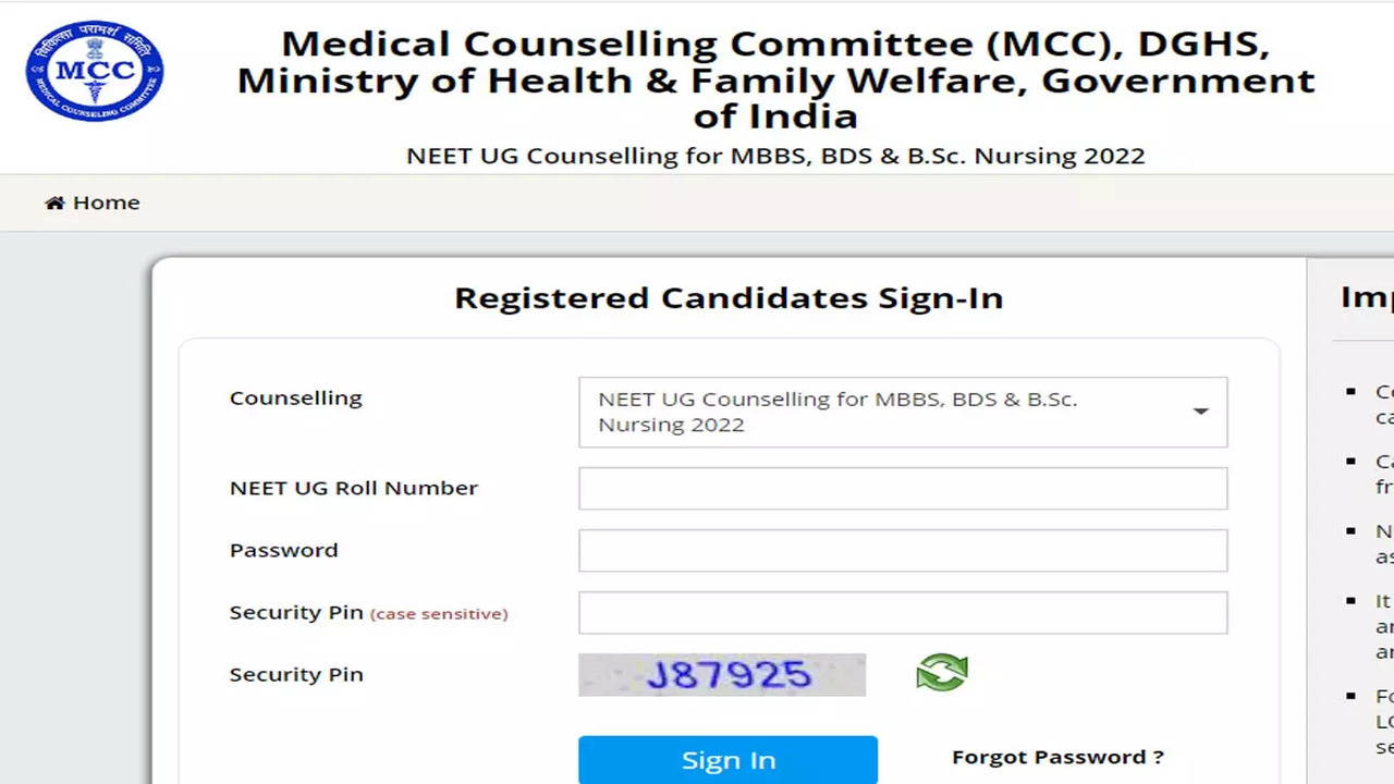 NEET UG Counselling 2022 Registration for Round 1 begins on mcc