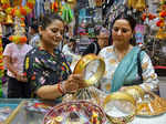 Ghaziabad: Women shop ahead of the upcoming festival of 'Karwa Chauth', at a mar...