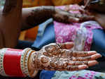 Amritsar: Married women get henna applied on their hands on the eve of 'Karwa Ch...