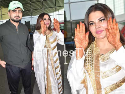 Rakhi Sawant keeps her first Karwa Chauth for boyfriend Adil Khan Durrani; flaunts her mehendi at the airport