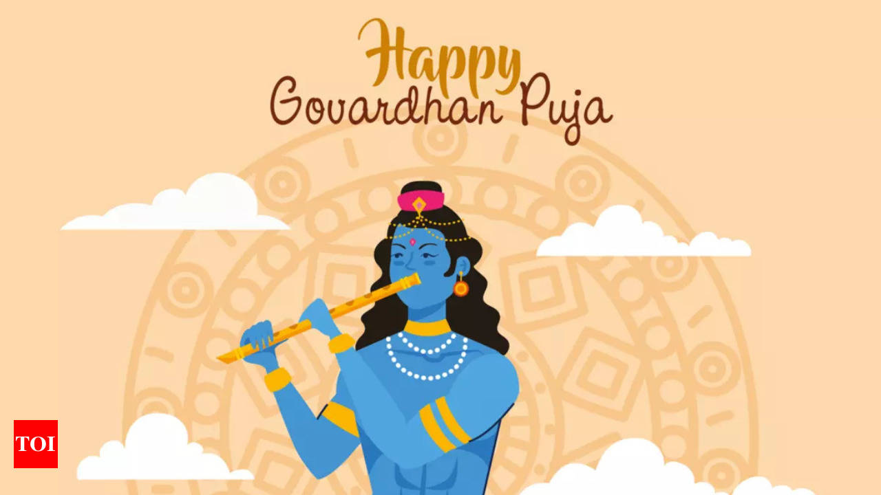 Free Vector | Hindu festival govardhan puja celebration background with  krishna in line style vector