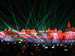 Ayodhya: Laser show during 'Deepotsav' celebration on the bank of Saryu River in Ayodhya on Sunday, Oct. 23, 2022.  (Photo: Phool Chandra/IANS)