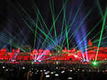 Ayodhya, Oct 23 (ANI): A laser light show being displayed on the banks of the Sa...