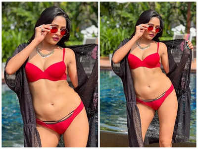 Shweta Sharma shows her curves in a red bikini
