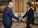 King Charles III welcomes Rishi Sunak during an audience at Buckingham Palace, L...