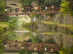 Runners cross the C&O canal in Washington