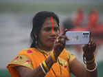 Ghaziabad: A devotee during 'Chhath Puja' festivities at Hindon river in Ghaziab...