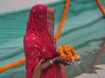 Ghaziabad: A devotee performs rituals of 'Chhath Puja' at Hindon river in Ghazia...