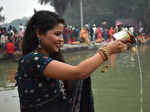 Meerut: A devotee performs rituals of Chhath Puja festival, in Meerut. (PTI Phot...