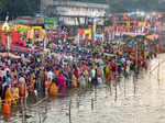 Guwahati: Devotees perform rituals during 'Chhath Puja' festivities, at the bank...