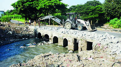 Pmc Demolishes Retaining Wall Of Bridge Over Bhairoba Nullah Pune News Times Of India