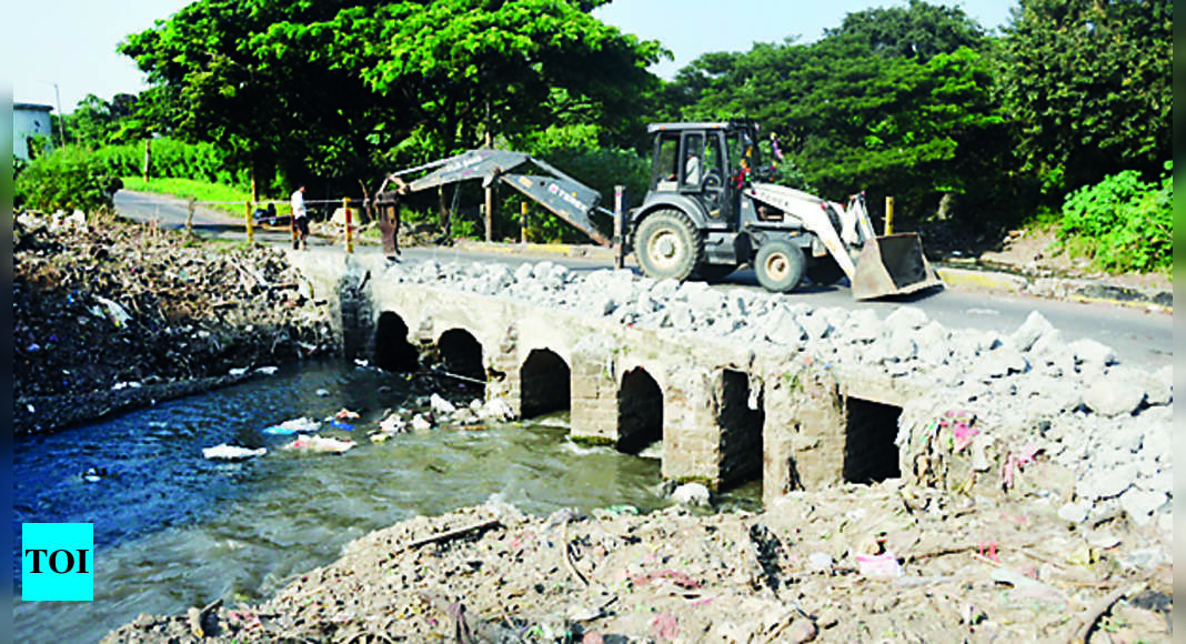 Wanowrie Pmc Demolishes Retaining Wall Of Bridge Over Bhairoba Nullah Pune News Times Of India