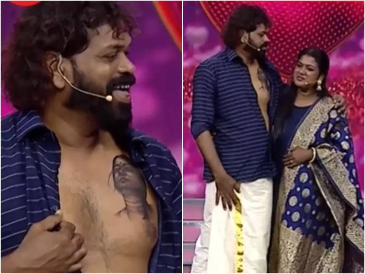 Njanum Entalum Saju Navodaya inks wife Resmis face on his chest; the latter says Cant believe the one who is afraid of even an injection has done this