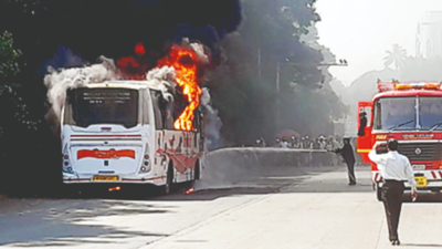 Pune: MSRTC’s Shivshahi bus catches fire after passengers get down